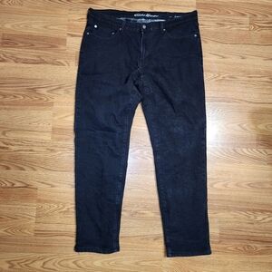 Eddie Bauer Flannel Lined Jeans Mens 38x34 Black Straight Fit Denim Stretch